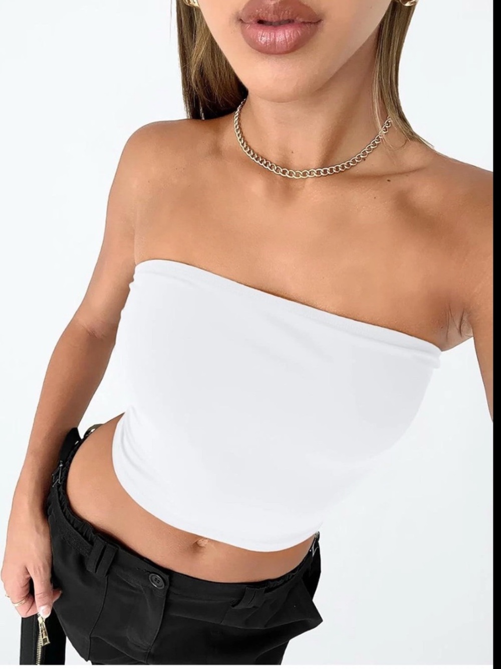 White Strapless Bandeau Tube Top Size S Stretch Crop Basic